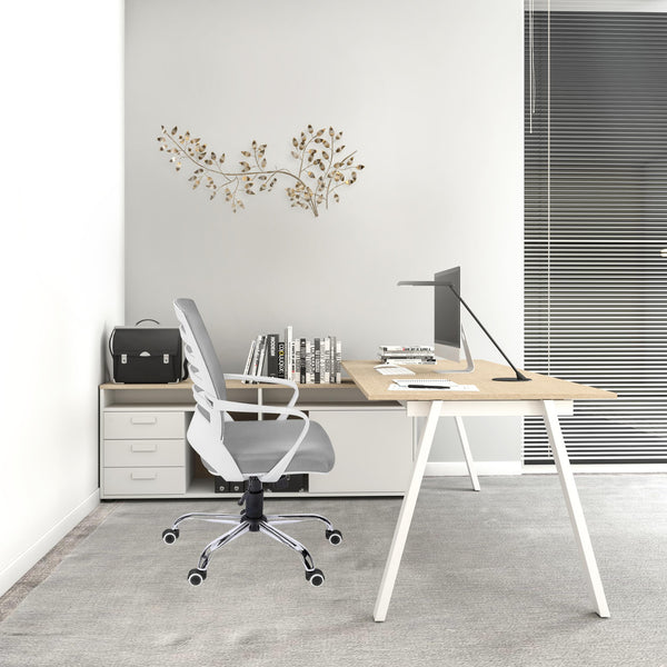 Homeroots Black Polyester Seat Swivel Adjustable Task Chair Mesh Back Plastic Frame White,Grey Foam 333421