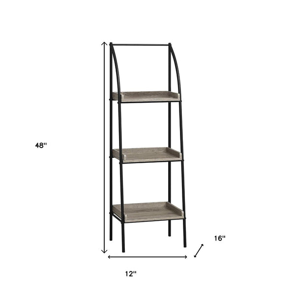 HomeRoots 48" Taupe Metal Etagere Bookcase - Modern Industrial Design for Stylish Storage in Small Spaces Dark Taupe,Black 333424