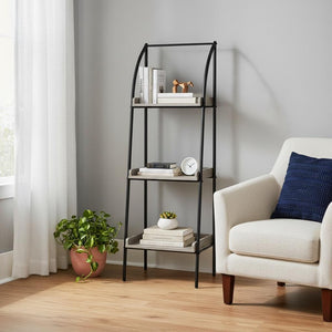 HomeRoots 48" Taupe Metal Etagere Bookcase - Modern Industrial Design for Stylish Storage in Small Spaces Dark Taupe,Black 333424