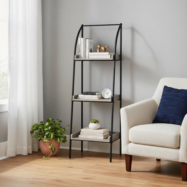 HomeRoots 48" Taupe Metal Etagere Bookcase - Modern Industrial Design for Stylish Storage in Small Spaces Dark Taupe,Black 333424