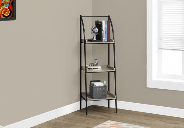 HomeRoots 48" Taupe Metal Etagere Bookcase - Modern Industrial Design for Stylish Storage in Small Spaces Dark Taupe,Black 333424