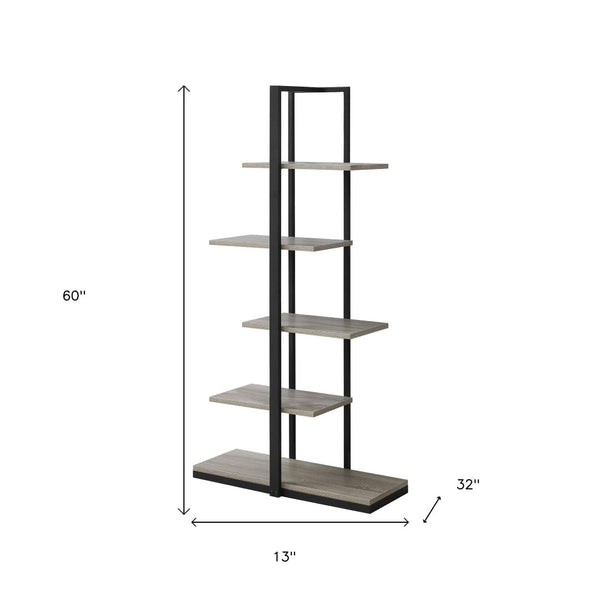 HomeRoots Taupe Metal Five-Tier Etagere Bookcase for Stylish Storage and Display in Any Space, 60" H Dark Taupe,Black 333428