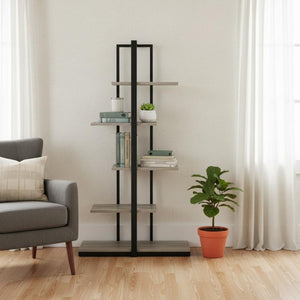 HomeRoots Taupe Metal Five-Tier Etagere Bookcase for Stylish Storage and Display in Any Space, 60" H Dark Taupe,Black 333428