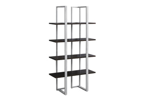 HomeRoots Espresso Metal Four-Tier Bookcase for Stylish Storage, Durable Design, and Versatile Home Décor Solutions Cappuccino,Silver 333434