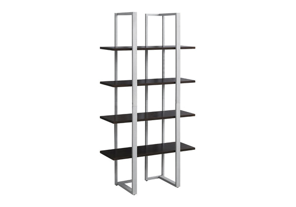 HomeRoots Espresso Metal Four-Tier Bookcase for Stylish Storage, Durable Design, and Versatile Home Décor Solutions Cappuccino,Silver 333434