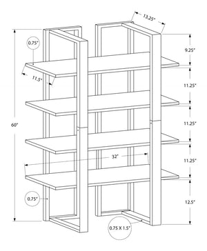 HomeRoots Espresso Metal Four-Tier Bookcase for Stylish Storage, Durable Design, and Versatile Home Décor Solutions Cappuccino,Silver 333434
