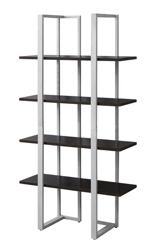 HomeRoots Espresso Metal Four-Tier Bookcase for Stylish Storage, Durable Design, and Versatile Home Décor Solutions Cappuccino,Silver 333434
