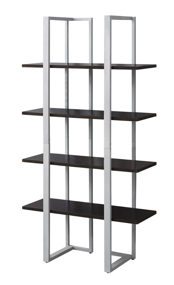 HomeRoots Espresso Metal Four-Tier Bookcase for Stylish Storage, Durable Design, and Versatile Home Décor Solutions Cappuccino,Silver 333434