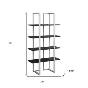 HomeRoots Espresso Metal Four-Tier Bookcase for Stylish Storage, Durable Design, and Versatile Home Décor Solutions Cappuccino,Silver 333434