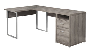 Homeroots 47" Taupe And Silver L Shape Computer Desk With Two Drawers Dark Taupe,Silver  333443