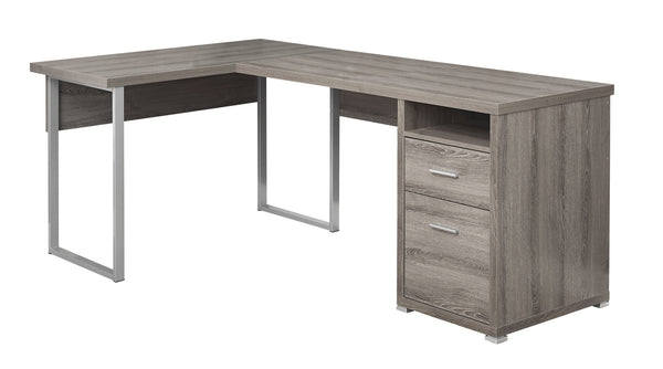 Homeroots 47" Taupe And Silver L Shape Computer Desk With Two Drawers Dark Taupe,Silver  333443