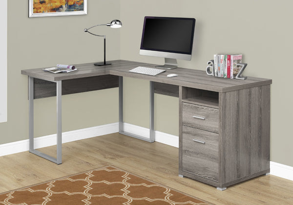 HomeRoots 47" Contemporary L-Shaped Computer Desk with Two Drawers for Efficient Space Organization and Style Dark Taupe,Silver 333443