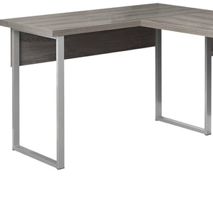 HomeRoots 47" Contemporary L-Shaped Computer Desk with Two Drawers for Efficient Space Organization and Style Dark Taupe,Silver 333443