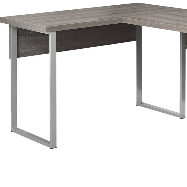 HomeRoots 47" Contemporary L-Shaped Computer Desk with Two Drawers for Efficient Space Organization and Style Dark Taupe,Silver 333443