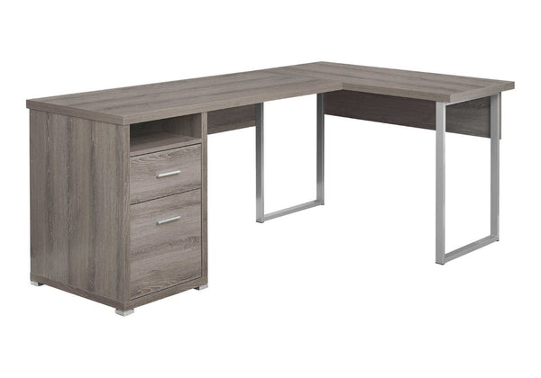 HomeRoots 47" Contemporary L-Shaped Computer Desk with Two Drawers for Efficient Space Organization and Style Dark Taupe,Silver 333443