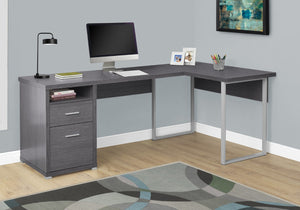 HomeRoots 47" Contemporary L-Shaped Computer Desk with Two Drawers for Efficient Space Organization and Style Grey,Silver 333445