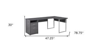 HomeRoots 47" Contemporary L-Shaped Computer Desk with Two Drawers for Efficient Space Organization and Style Grey,Silver 333445