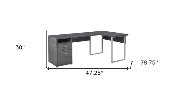 HomeRoots 47" Contemporary L-Shaped Computer Desk with Two Drawers for Efficient Space Organization and Style Grey,Silver 333445
