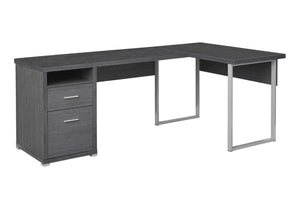 HomeRoots 47" Contemporary L-Shaped Computer Desk with Two Drawers for Efficient Space Organization and Style Grey,Silver 333445