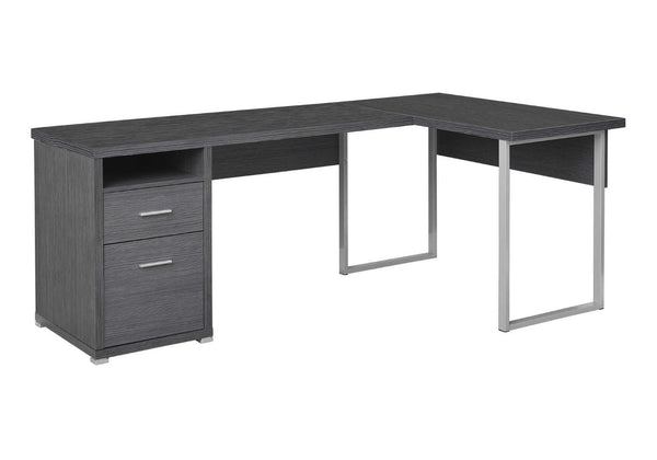 HomeRoots 47" Contemporary L-Shaped Computer Desk with Two Drawers for Efficient Space Organization and Style Grey,Silver 333445