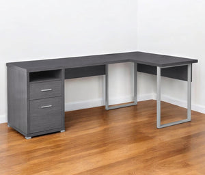 Homeroots 47" Gray And Silver L Shape Computer Desk With Two Drawers Grey,Silver  333445