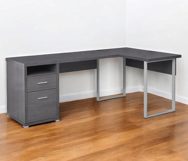 Homeroots 47" Gray And Silver L Shape Computer Desk With Two Drawers Grey,Silver  333445