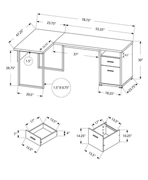 HomeRoots 47" Contemporary L-Shaped Computer Desk with Two Drawers for Efficient Space Organization and Style Grey,Silver 333445