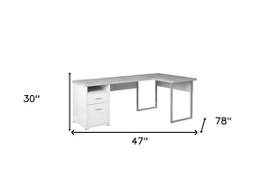 Homeroots 47" Gray And Silver L Shape Computer Desk With Two Drawers White,Grey,Silver  333446