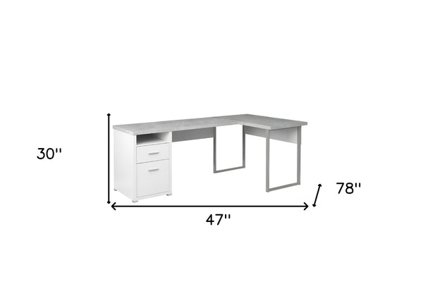 Homeroots 47" Gray And Silver L Shape Computer Desk With Two Drawers White,Grey,Silver  333446