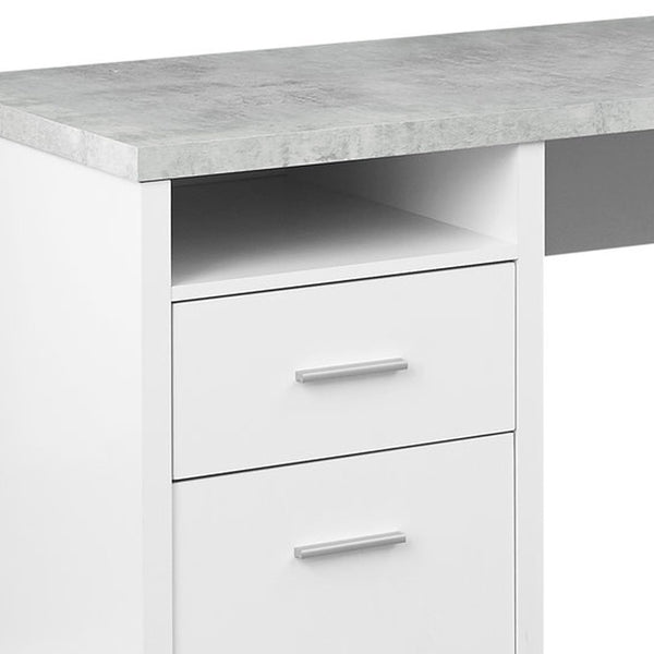Homeroots 47" Gray And Silver L Shape Computer Desk With Two Drawers White,Grey,Silver  333446