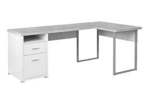 HomeRoots 47" Contemporary L-Shaped Computer Desk with Two Drawers for Efficient Space Organization and Style White,Grey, Silver 333446