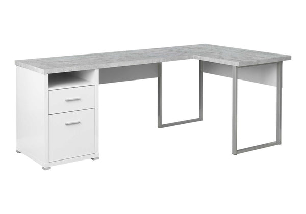 HomeRoots 47" Contemporary L-Shaped Computer Desk with Two Drawers for Efficient Space Organization and Style White,Grey, Silver 333446