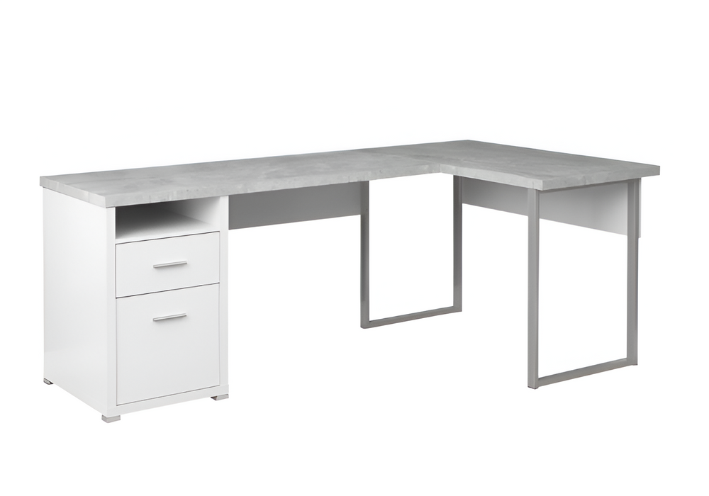 Homeroots 47" Gray And Silver L Shape Computer Desk With Two Drawers White,Grey,Silver  333446