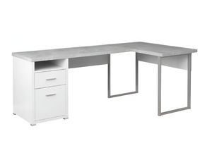 Homeroots 47" Gray And Silver L Shape Computer Desk With Two Drawers White,Grey,Silver  333446