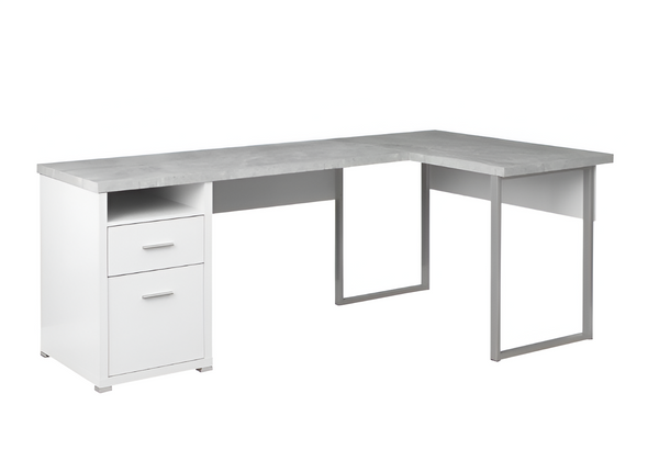 Homeroots 47" Gray And Silver L Shape Computer Desk With Two Drawers White,Grey,Silver  333446