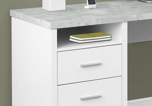 HomeRoots 47" Contemporary L-Shaped Computer Desk with Two Drawers for Efficient Space Organization and Style White,Grey, Silver 333446