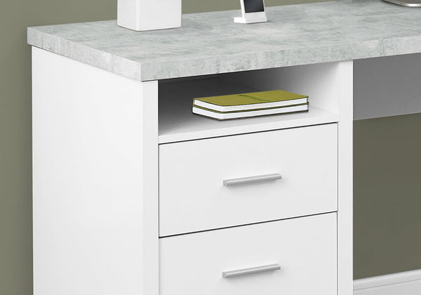 HomeRoots 47" Contemporary L-Shaped Computer Desk with Two Drawers for Efficient Space Organization and Style White,Grey, Silver 333446