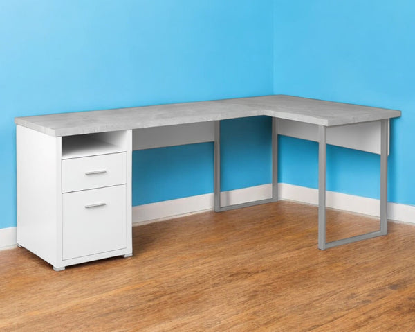 Homeroots 47" Gray And Silver L Shape Computer Desk With Two Drawers White,Grey,Silver  333446