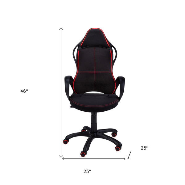 Homeroots Black Fabric Tufted Seat Swivel Adjustable Gaming Chair Fabric Back Plastic Frame  Foam 333447
