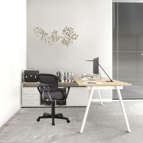 Homeroots White Polyester Seat Swivel Adjustable Task Chair Mesh Back Plastic Frame Grey Foam 333450