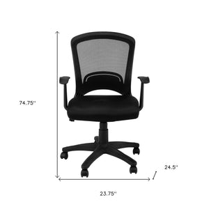 Homeroots Black Polyester Seat Swivel Adjustable Task Chair Mesh Back Plastic Frame Black Foam 333451