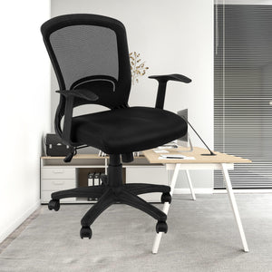 Homeroots Black Polyester Seat Swivel Adjustable Task Chair Mesh Back Plastic Frame Black Foam 333451