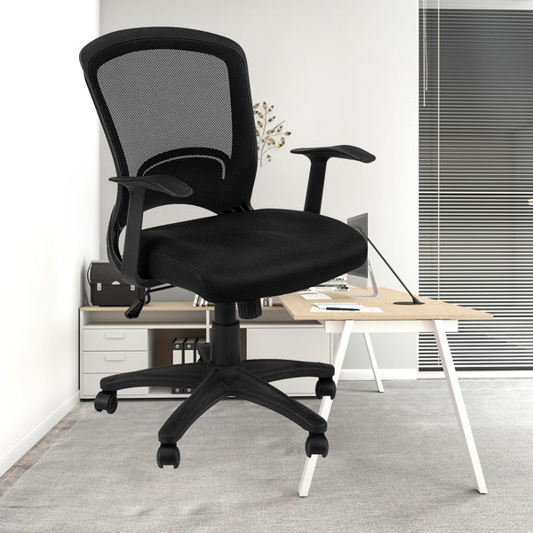 Homeroots Black Polyester Seat Swivel Adjustable Task Chair Mesh Back Plastic Frame Black Foam 333451