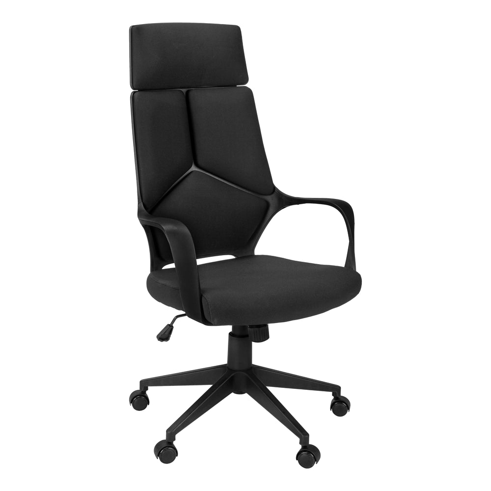Homeroots Black Fabric Tufted Seat Swivel Adjustable Executive Chair Fabric Back Plastic Frame Black Foam 333458