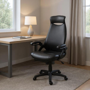 HomeRoots Black Adjustable Swivel Office Chair - Modern Fabric Design for Comfort & Style in Any Workspace 333459