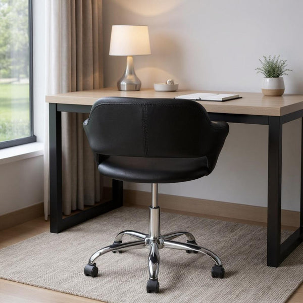 HomeRoots Black Modern Adjustable Swivel Office Chair with Faux Leather and Rolling Casters for Comfort Black 333467