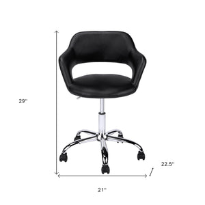Homeroots Black Faux Leather Seat Swivel Adjustable Task Chair Leather Back Black Foam 333467