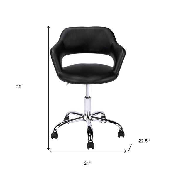 Homeroots Black Faux Leather Seat Swivel Adjustable Task Chair Leather Back Black Foam 333467