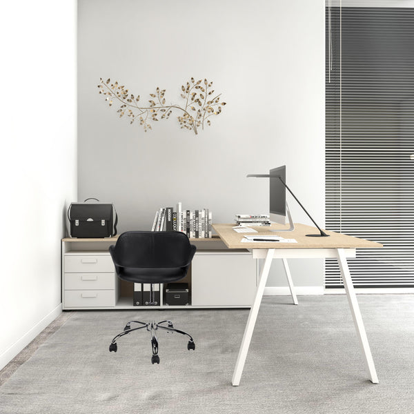 Homeroots Black Faux Leather Seat Swivel Adjustable Task Chair Leather Back Black Foam 333467