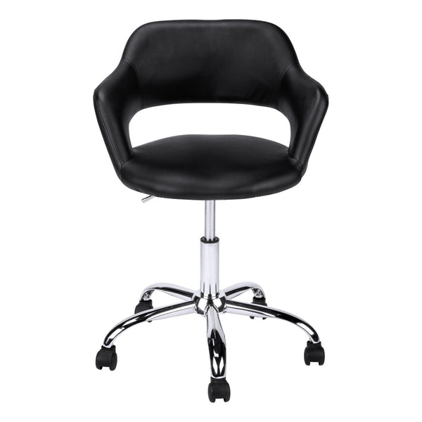 HomeRoots Black Modern Adjustable Swivel Office Chair with Faux Leather and Rolling Casters for Comfort Black 333467